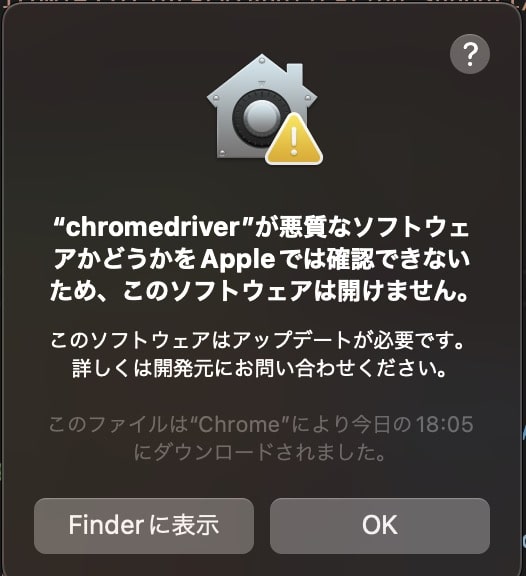 Chromeドライバーアクセスエラー画像