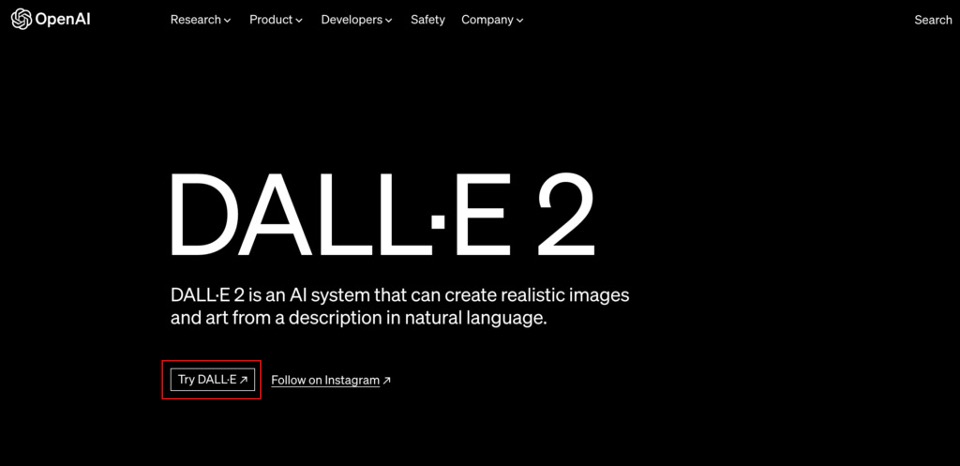 Open AI 「DALL·E 2」のサイト アクセス画面