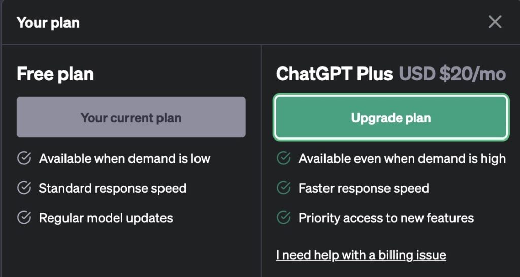 ChatGPT Plus 「Upgrade plan」をクリック